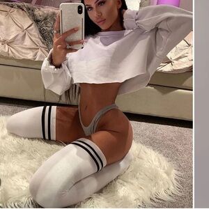 NWT White striped thigh high socks